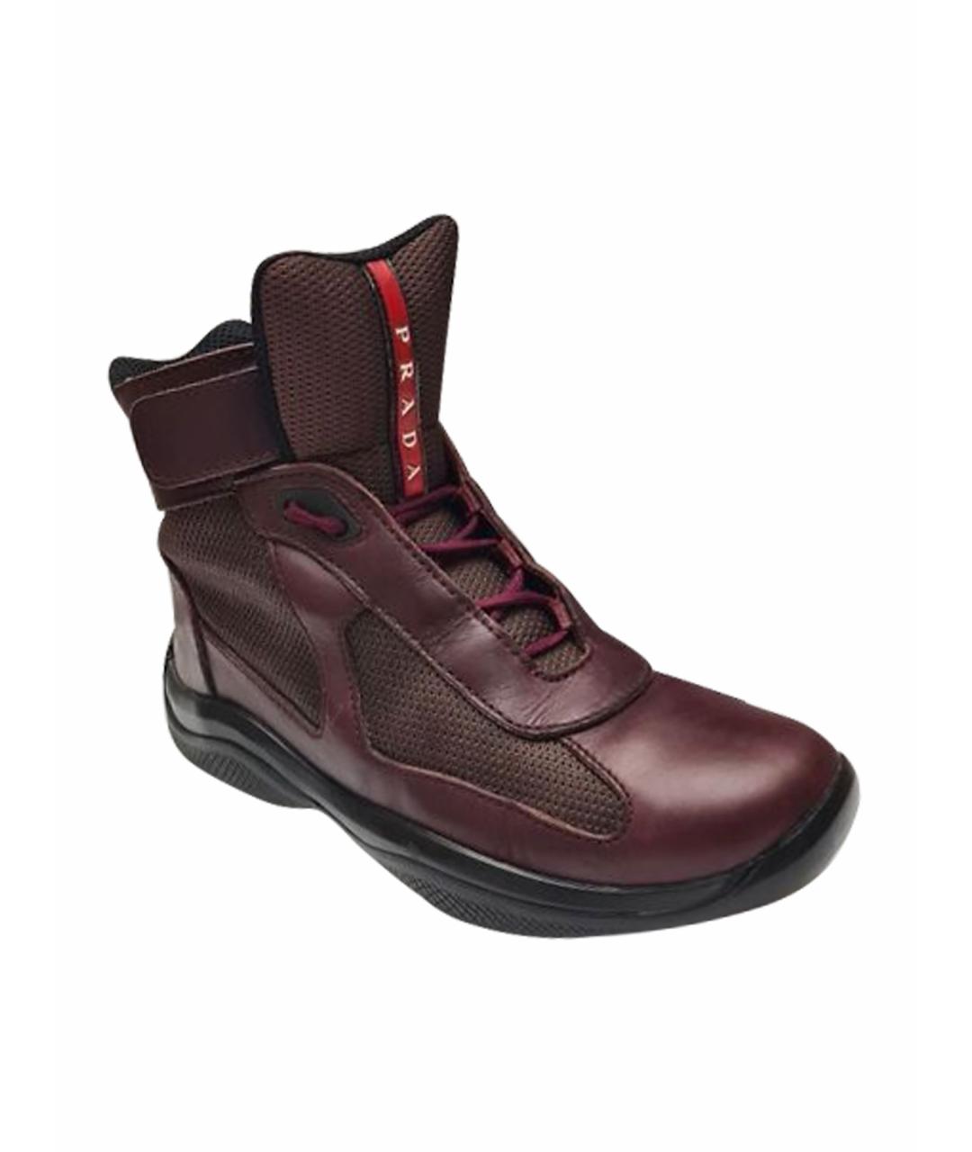 PRADA Бордовые кожаные кроссовки, фото 1