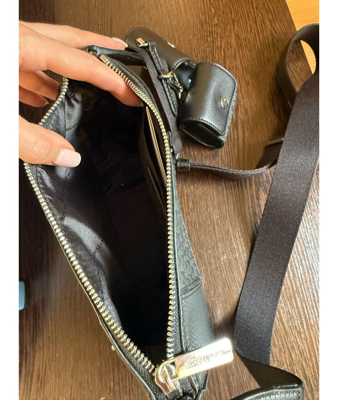 MICHAEL KORS Черная кожаная сумка через плечо, фото 4