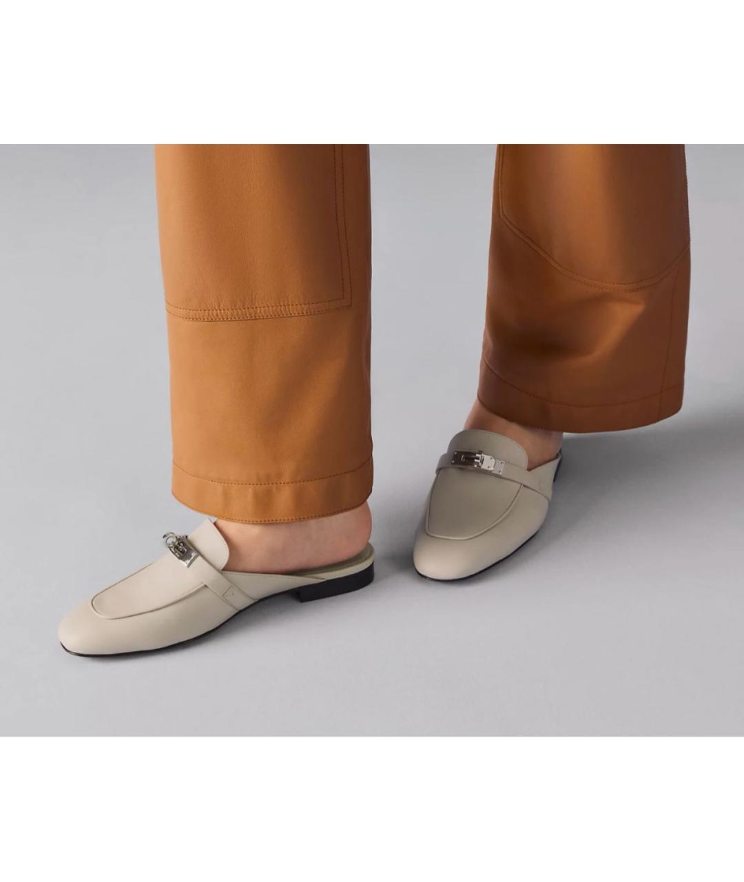 HERMES Серые кожаные сабо, фото 7