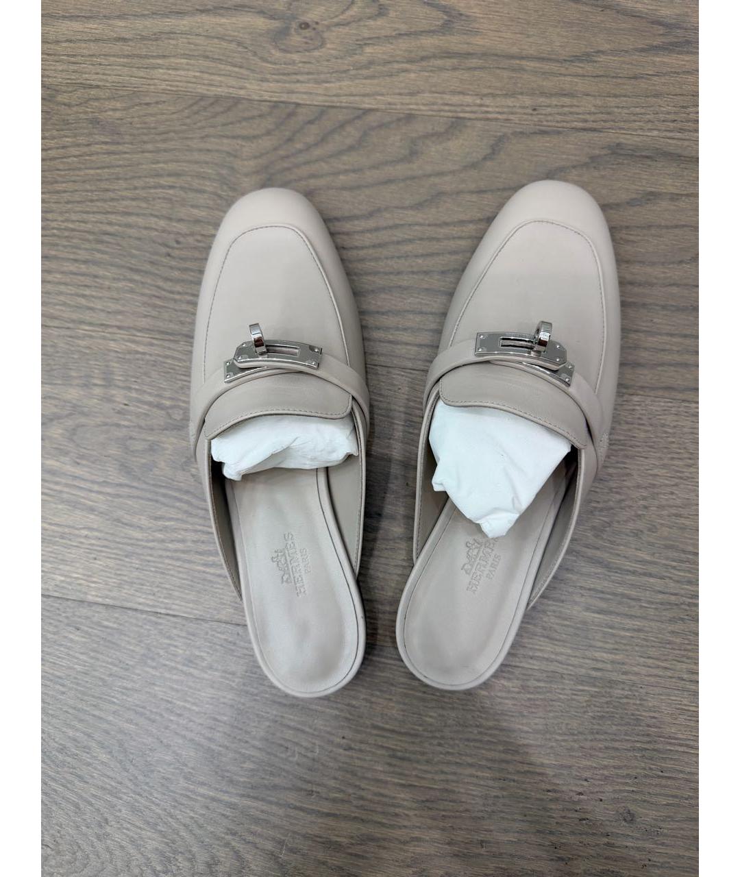 HERMES Серые кожаные сабо, фото 3