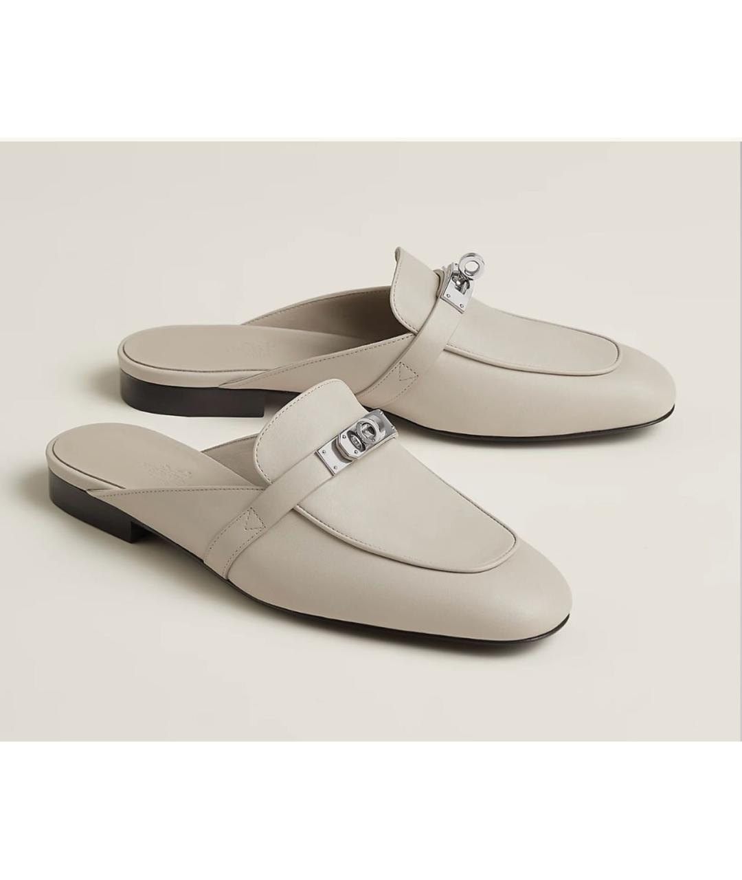 HERMES Серые кожаные сабо, фото 6