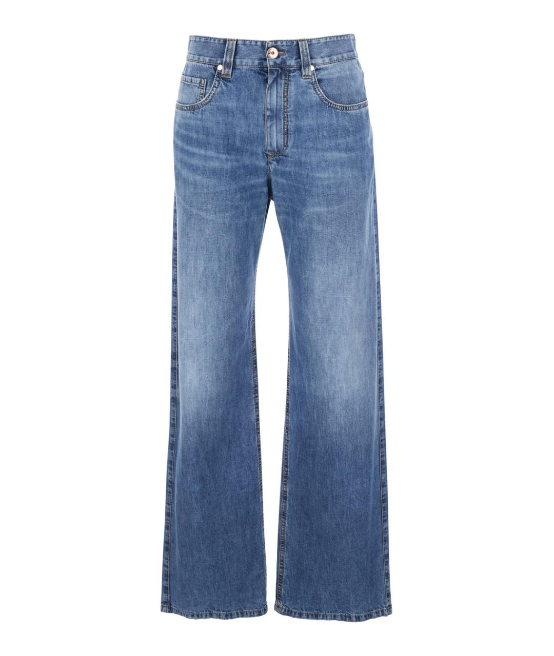 BRUNELLO CUCINELLI Синие хлопковые прямые джинсы, фото 1