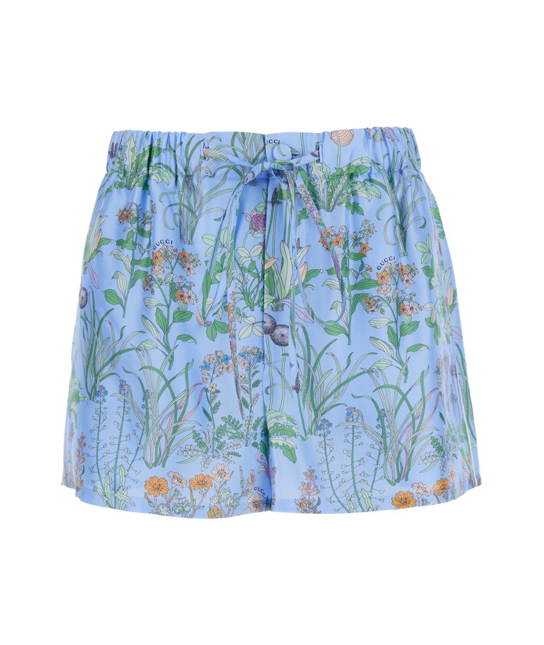 GUCCI Голубые шелковые шорты, фото 1