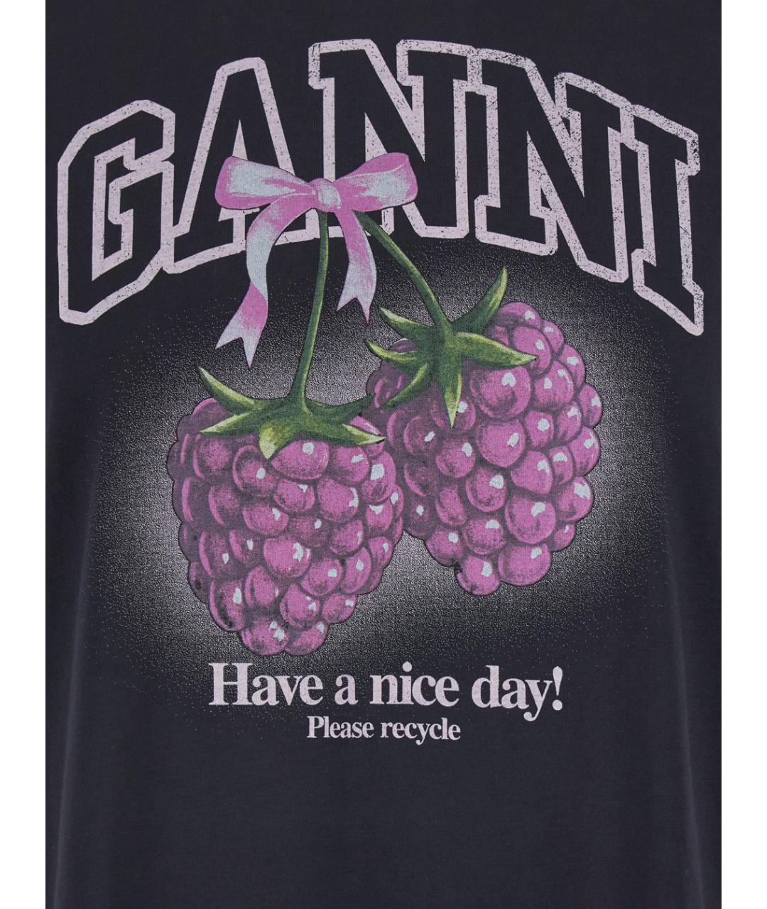 GANNI Черная хлопковая футболка, фото 3