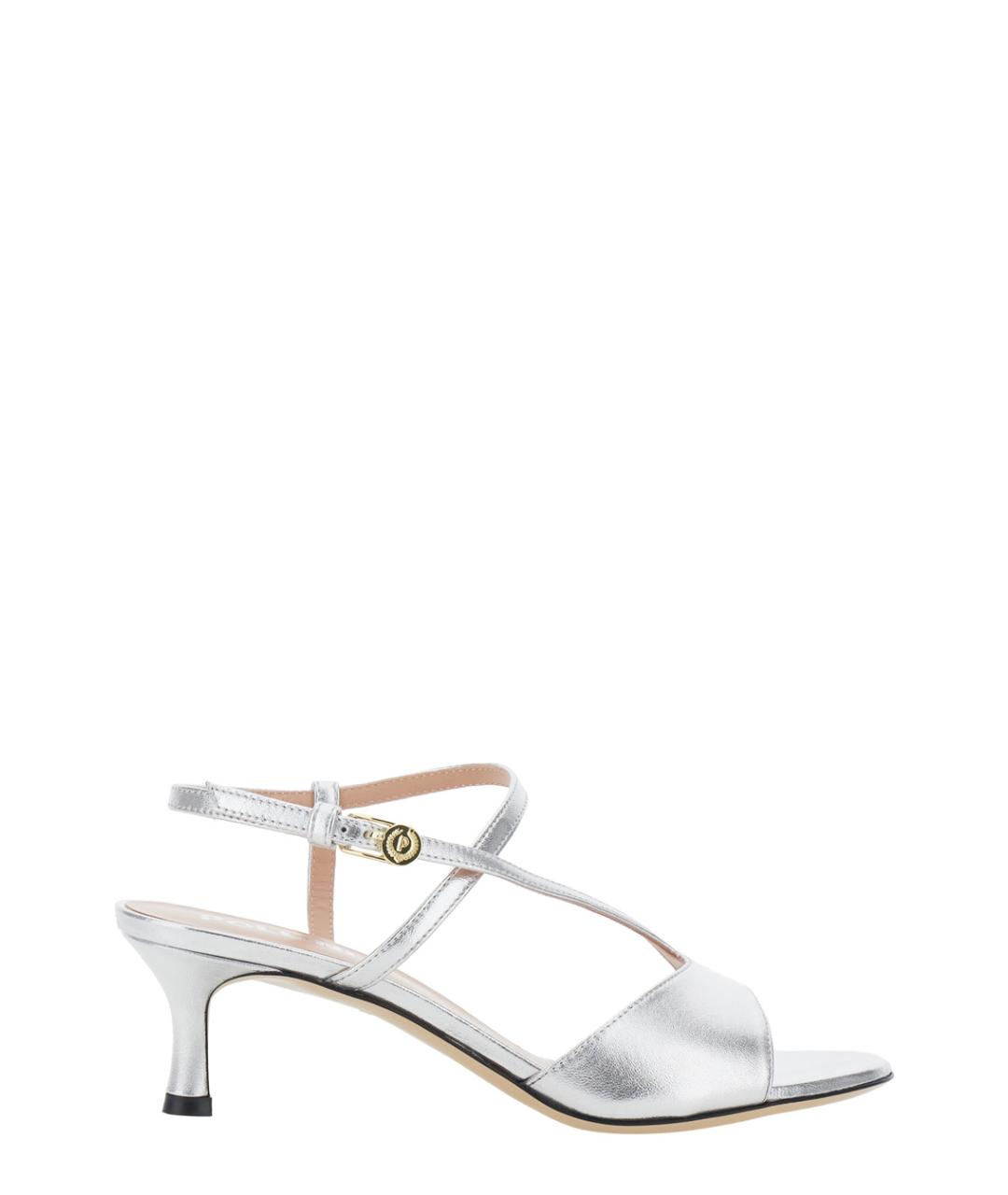 POLLINI Серебряные кожаные босоножки, фото 1