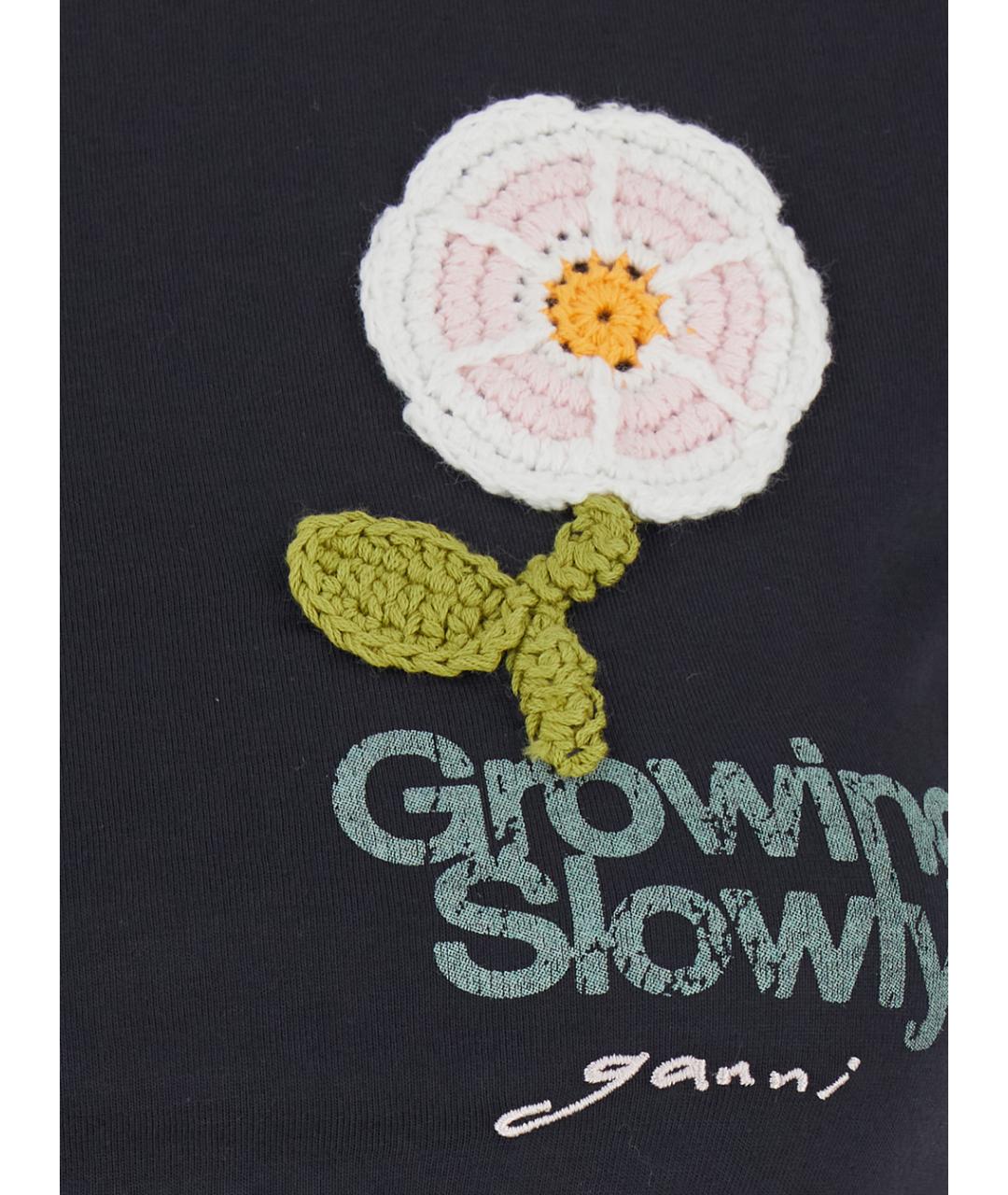 GANNI Черная хлопковая футболка, фото 3