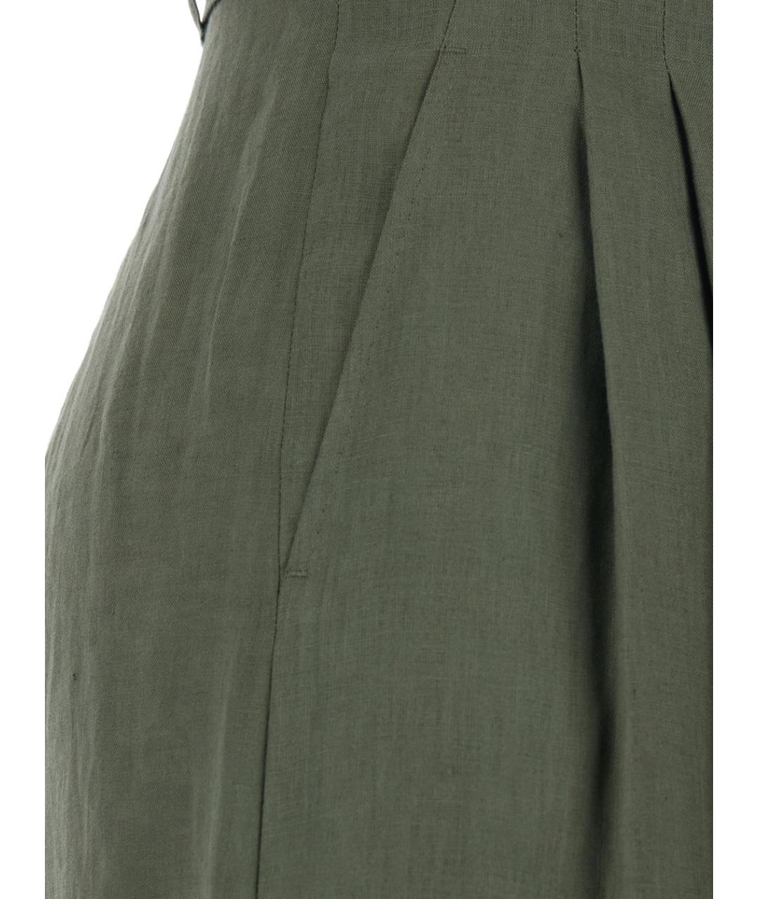 MAX MARA STUDIO Зеленые льняные прямые брюки, фото 3