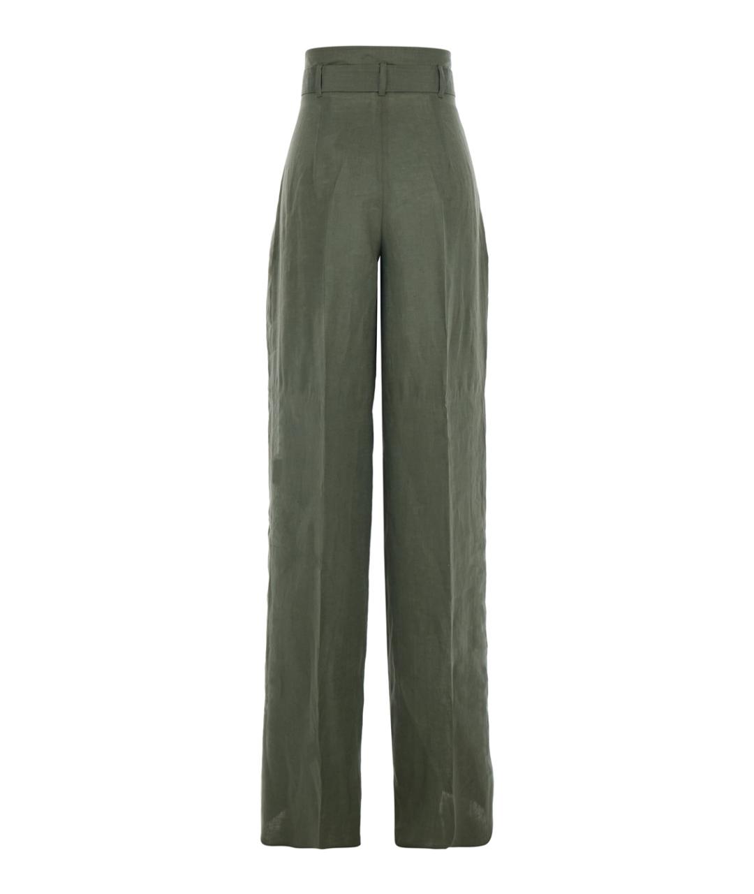 MAX MARA STUDIO Зеленые льняные прямые брюки, фото 2