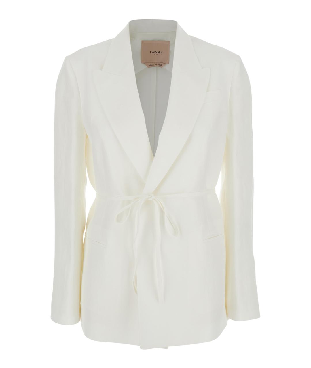 TWIN-SET Белый льняной жакет/пиджак, фото 1