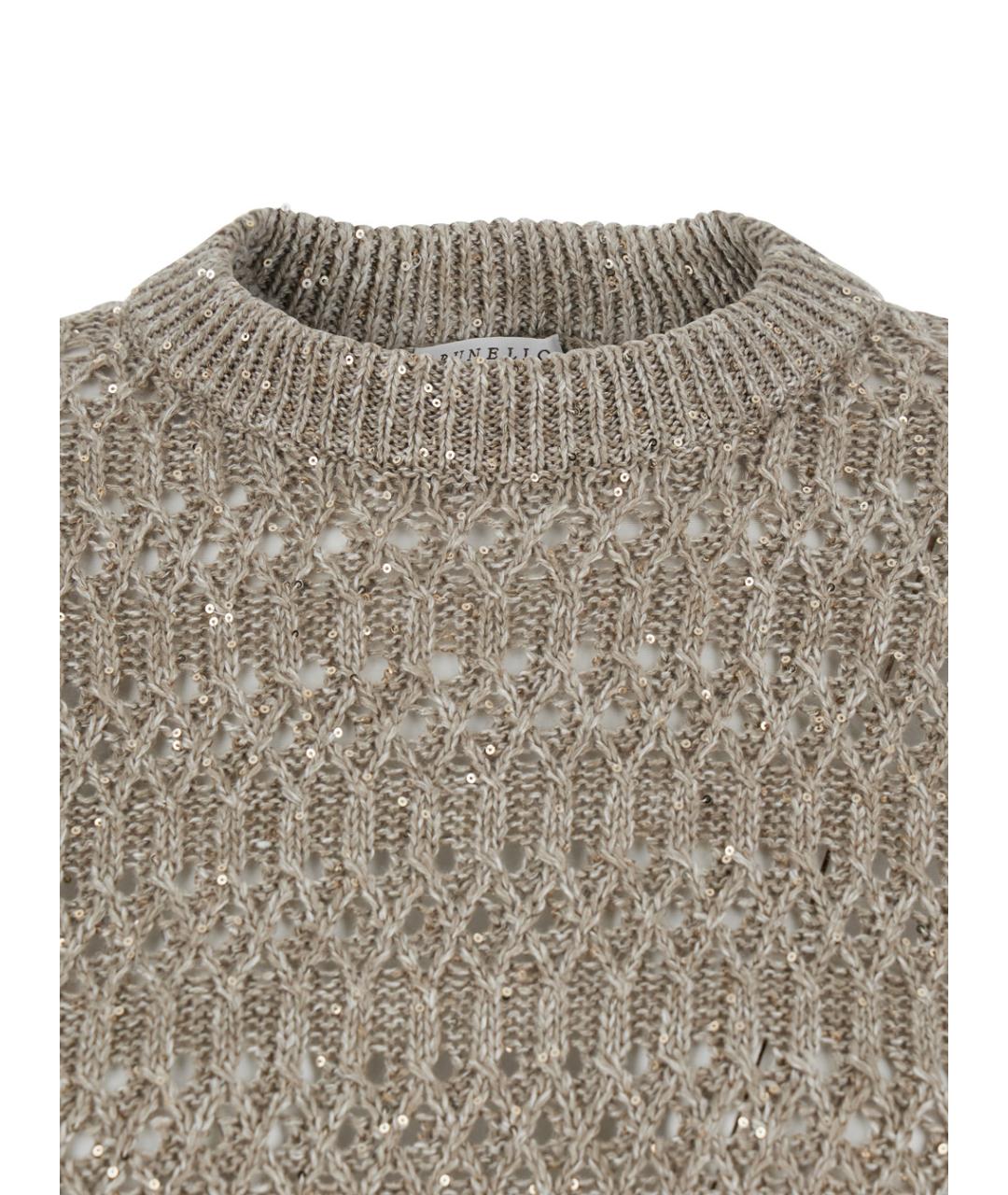 BRUNELLO CUCINELLI Бежевый льняной джемпер / свитер, фото 3