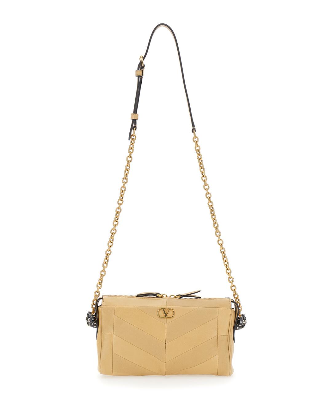 VALENTINO Бежевая кожаная сумка через плечо, фото 4