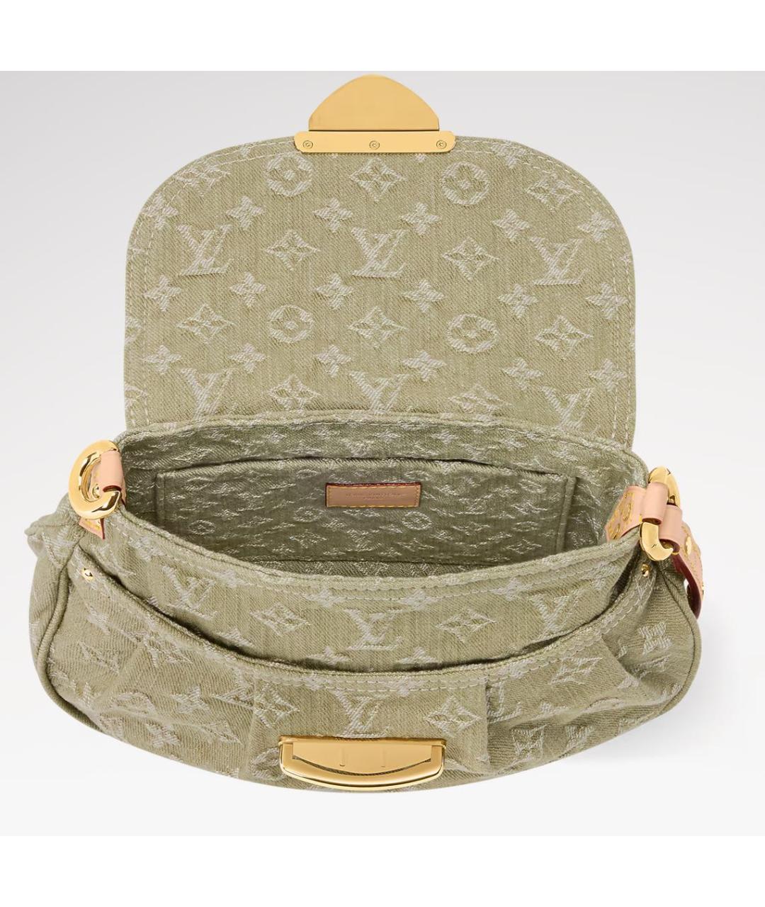 LOUIS VUITTON Хаки деним сумка с короткими ручками, фото 4