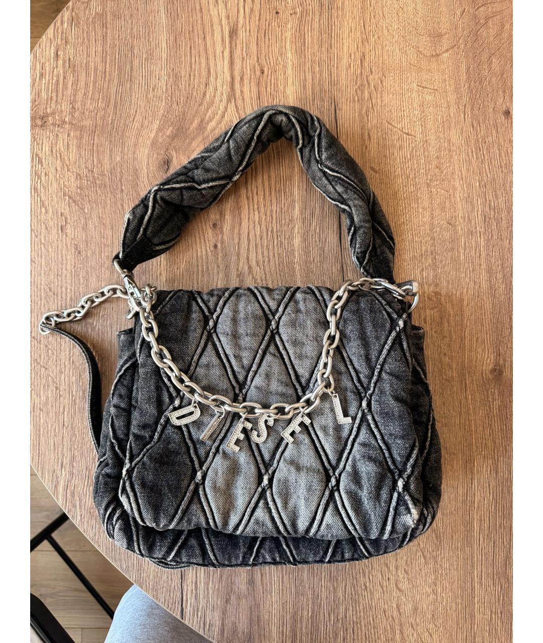 DIESEL Серая тканевая сумка с короткими ручками, фото 5