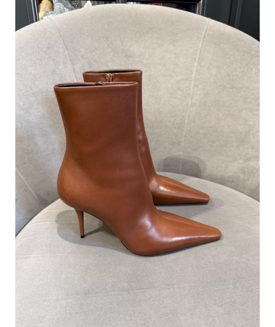 SAINT LAURENT Коричневые кожаные ботильоны, фото 3