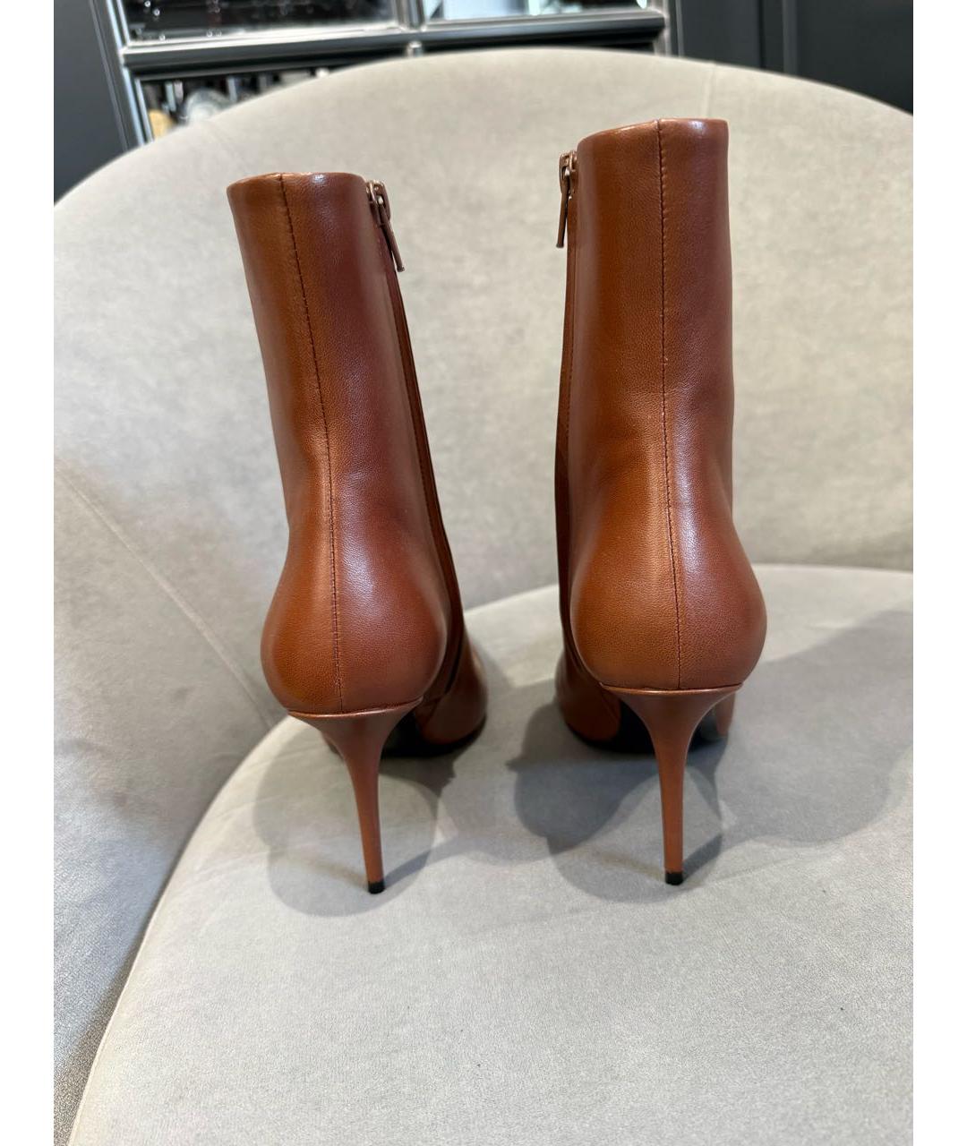 SAINT LAURENT Коричневые кожаные ботильоны, фото 4