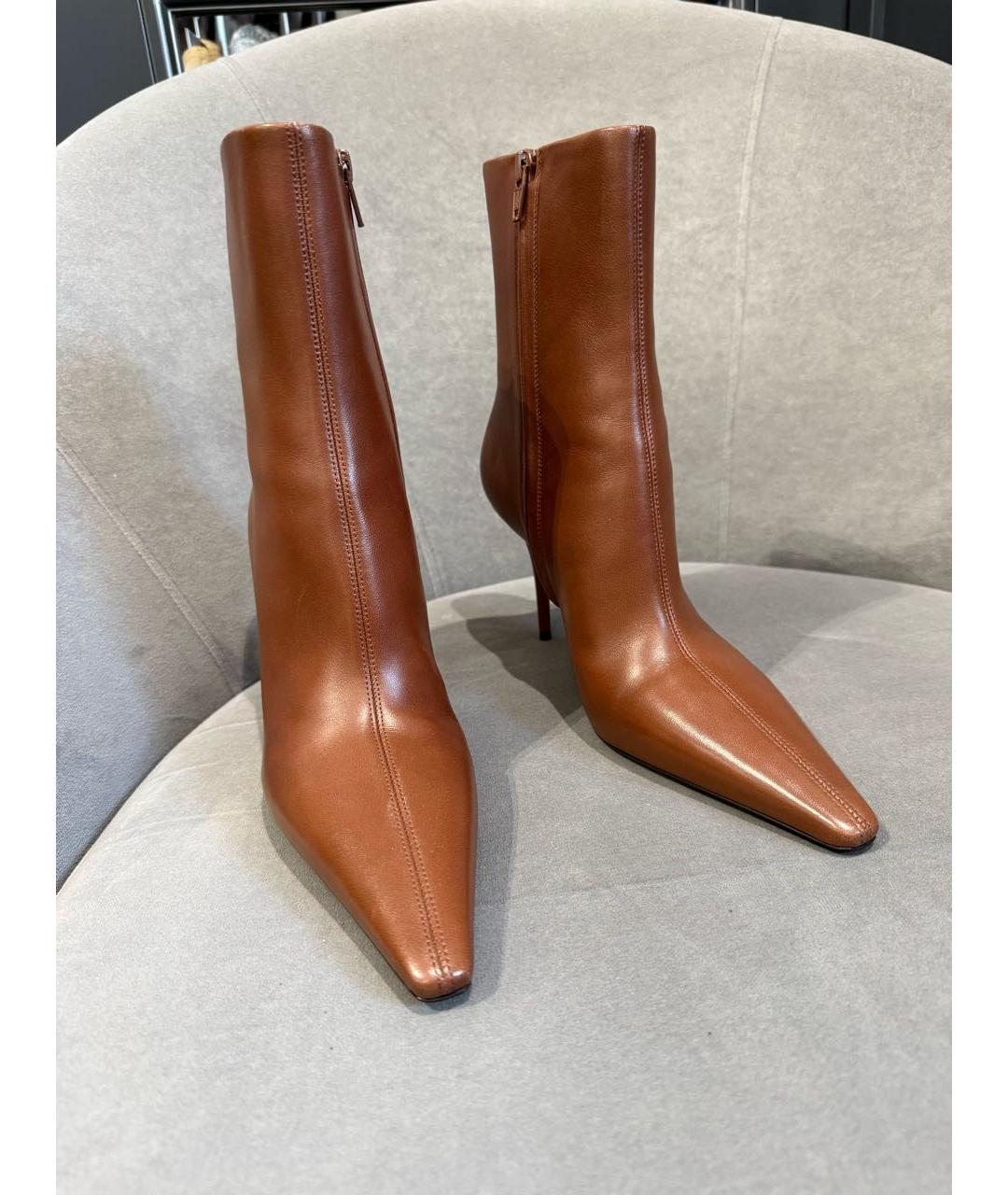 SAINT LAURENT Коричневые кожаные ботильоны, фото 2