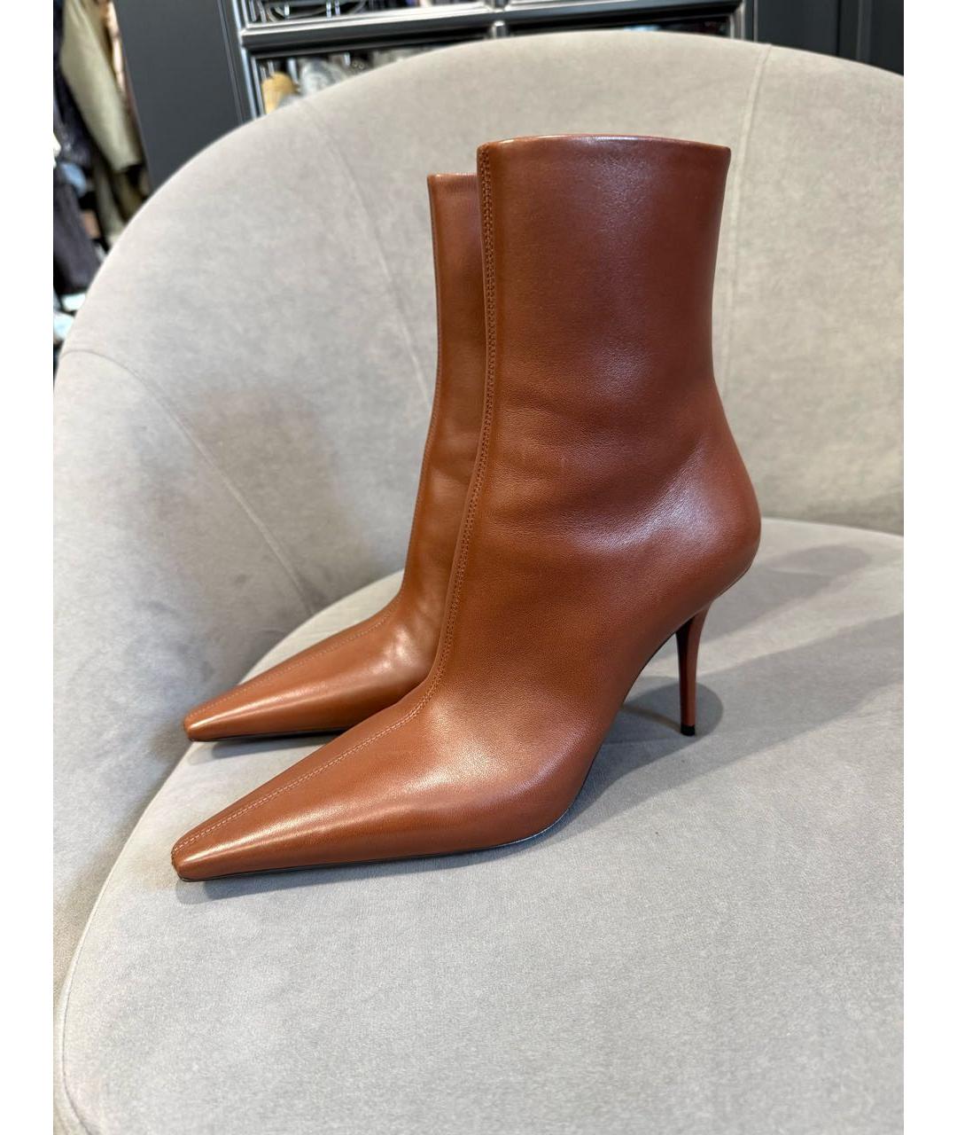 SAINT LAURENT Коричневые кожаные ботильоны, фото 5