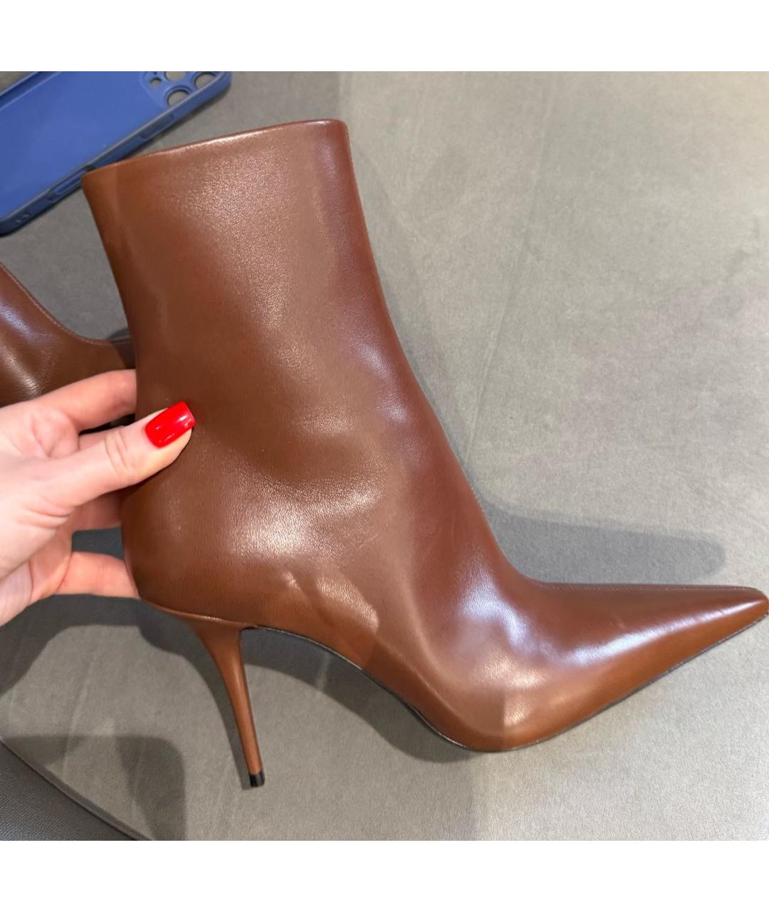 SAINT LAURENT Коричневые кожаные ботильоны, фото 8
