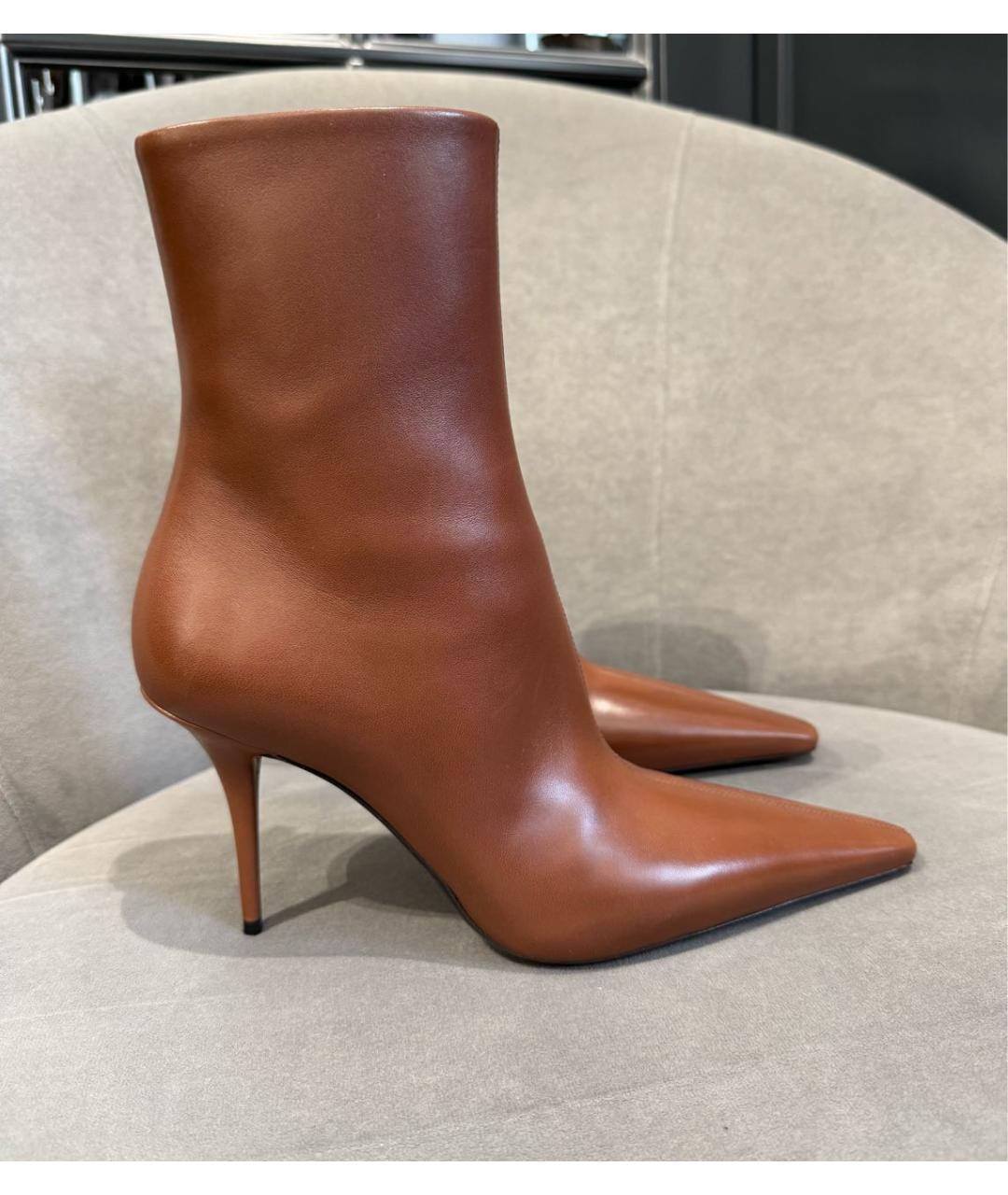 SAINT LAURENT Коричневые кожаные ботильоны, фото 9