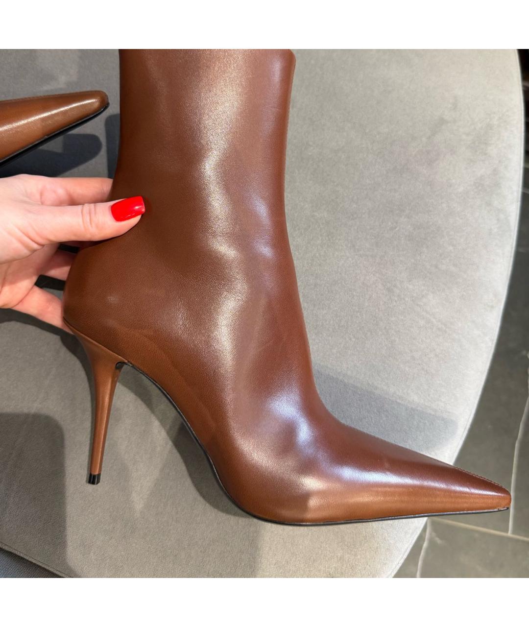 SAINT LAURENT Коричневые кожаные ботильоны, фото 7