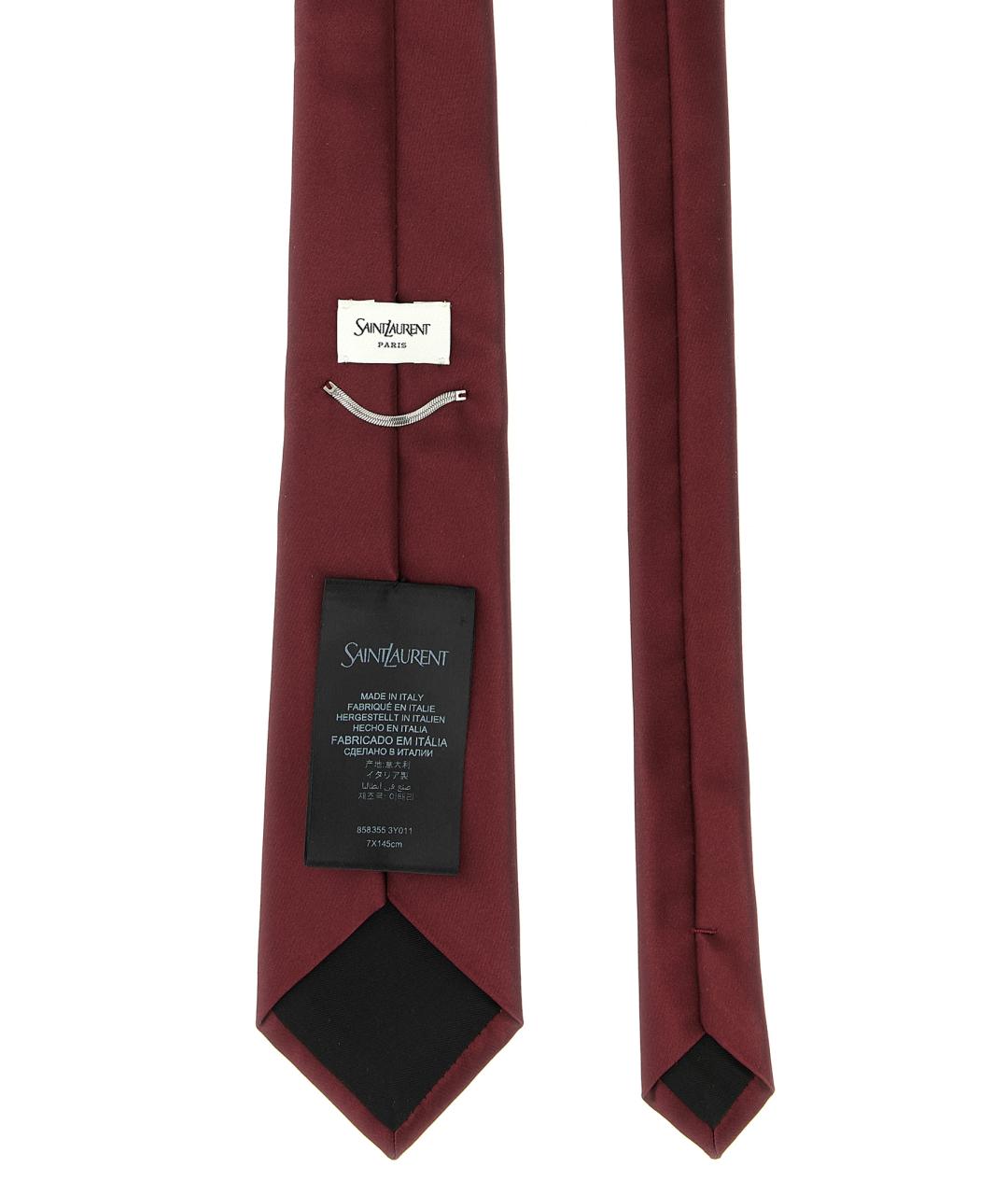 SAINT LAURENT Бордовый шелковый галстук, фото 2