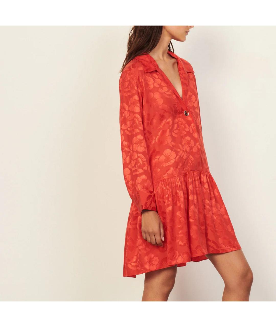SANDRO Красное шелковое коктейльное платье, фото 5