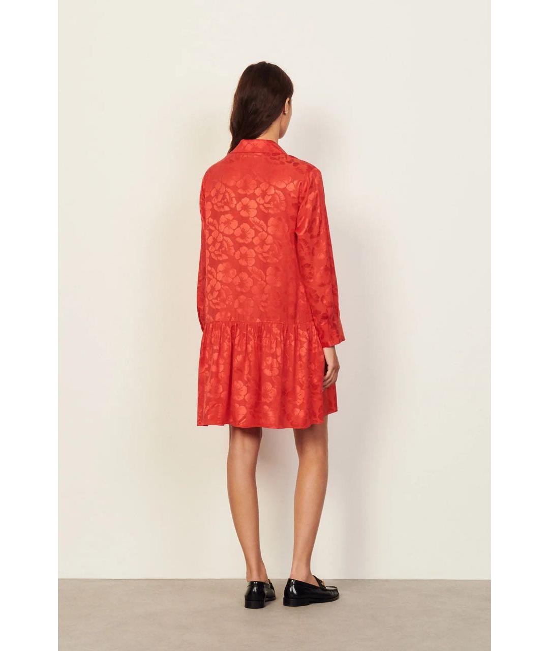 SANDRO Красное шелковое коктейльное платье, фото 2
