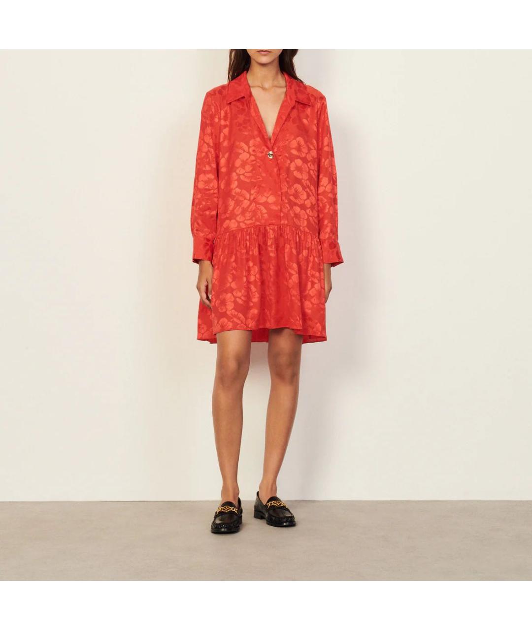 SANDRO Красное шелковое коктейльное платье, фото 9