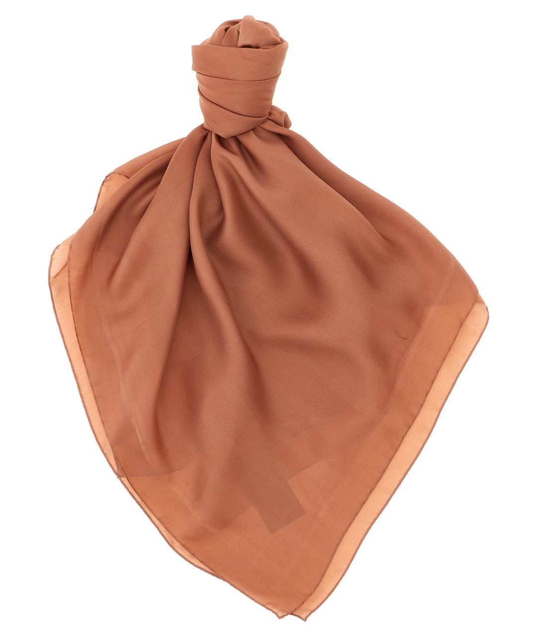 SAINT LAURENT Коричневый шелковый шарф, фото 1