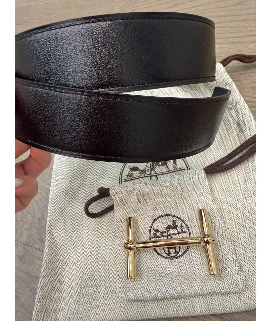 HERMES Черный кожаный ремень, фото 6