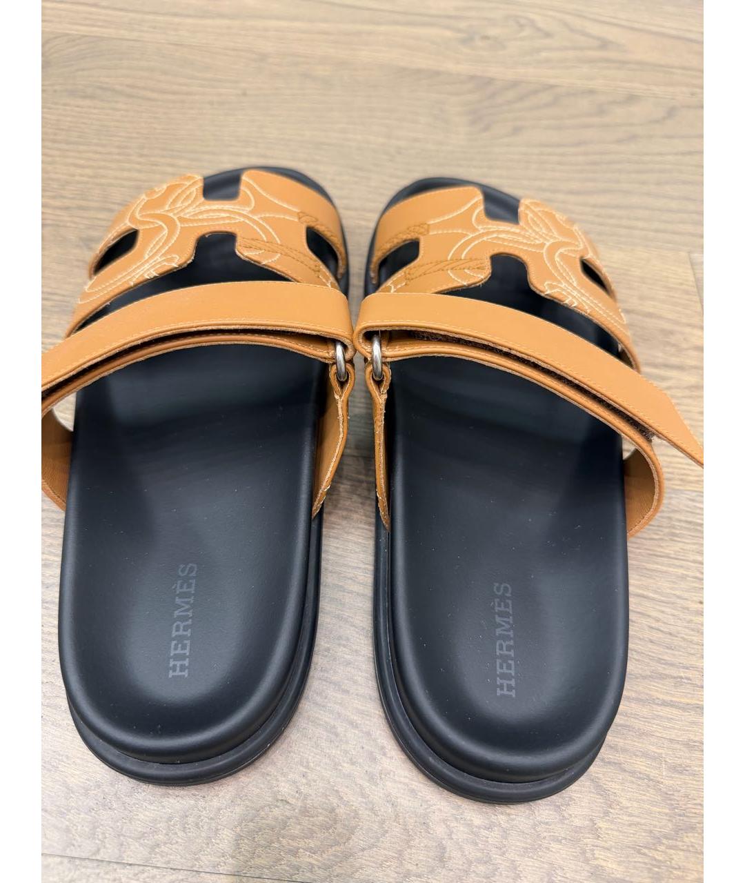 HERMES Коричневые кожаные сандалии, фото 5