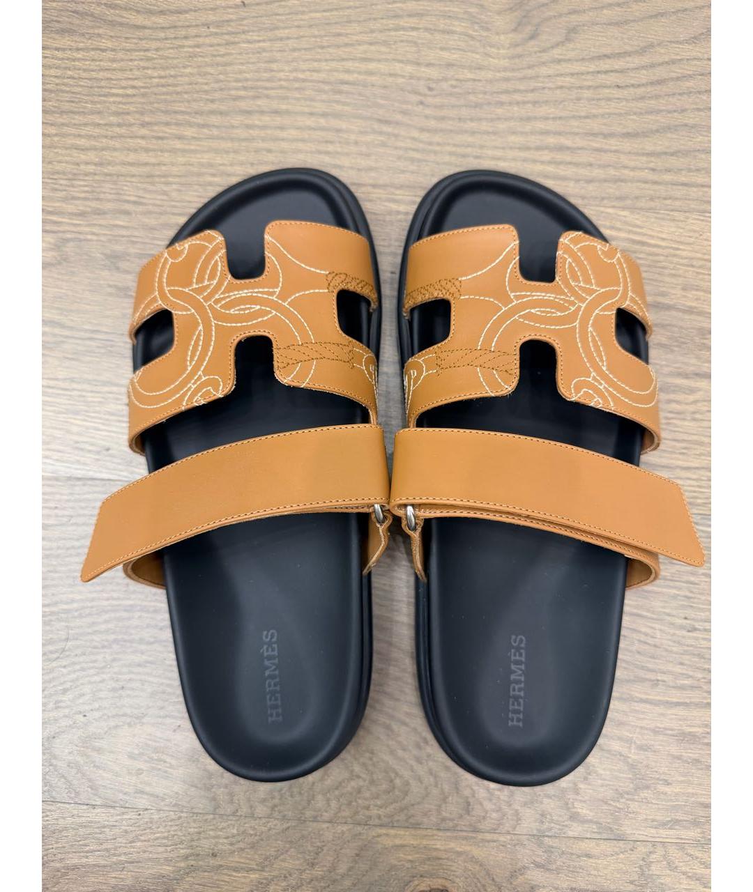 HERMES Коричневые кожаные сандалии, фото 4