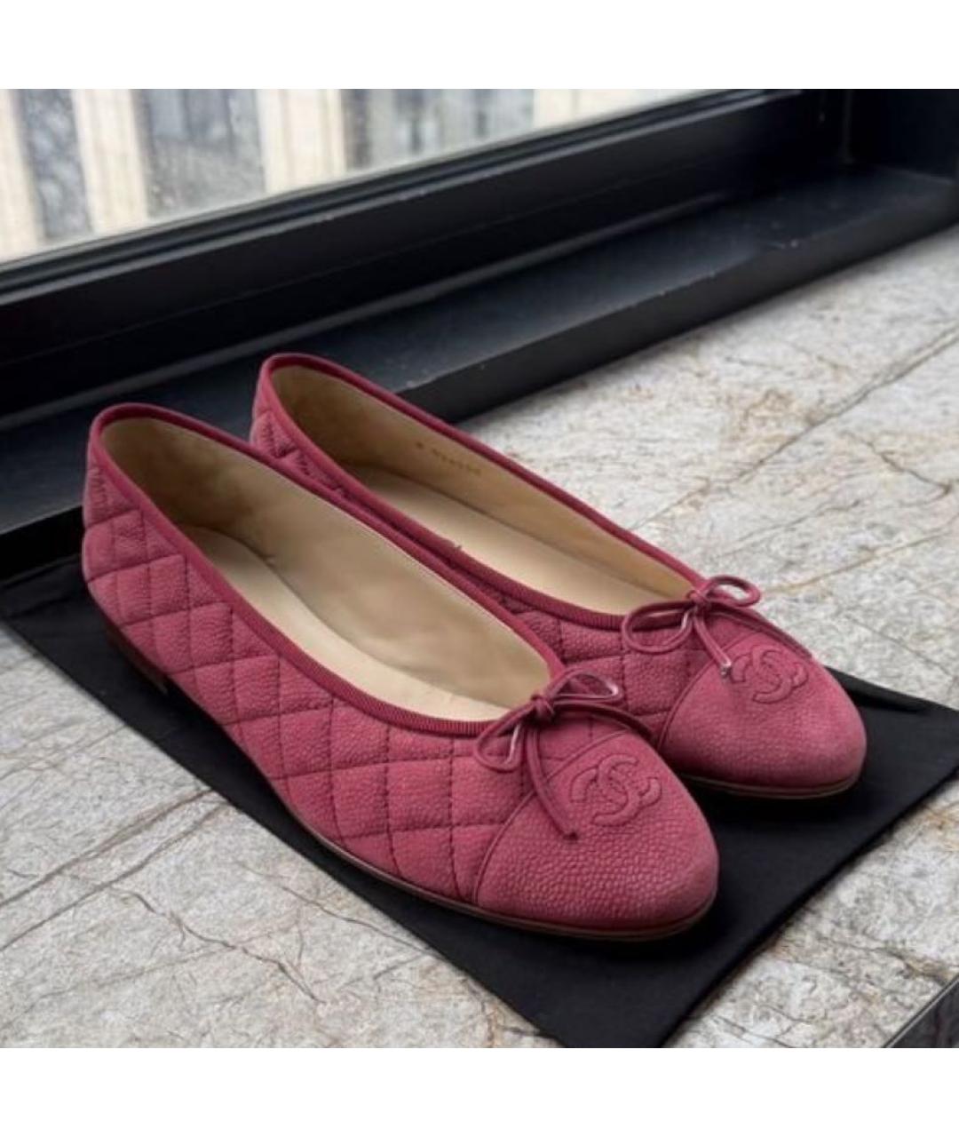 CHANEL Бордовые кожаные балетки, фото 3