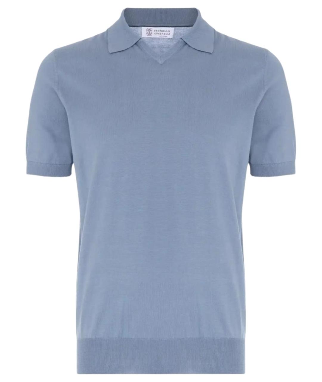 BRUNELLO CUCINELLI Голубое хлопковое поло с коротким рукавом, фото 1