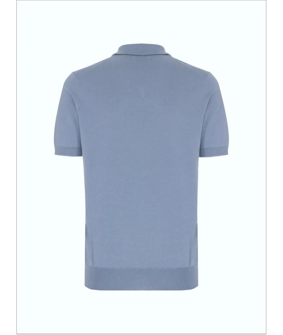 BRUNELLO CUCINELLI Голубое хлопковое поло с коротким рукавом, фото 2