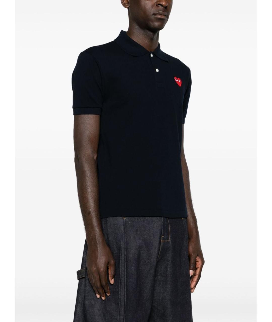 COMME DES GARÇONS Темно-синее хлопковое поло с коротким рукавом, фото 4