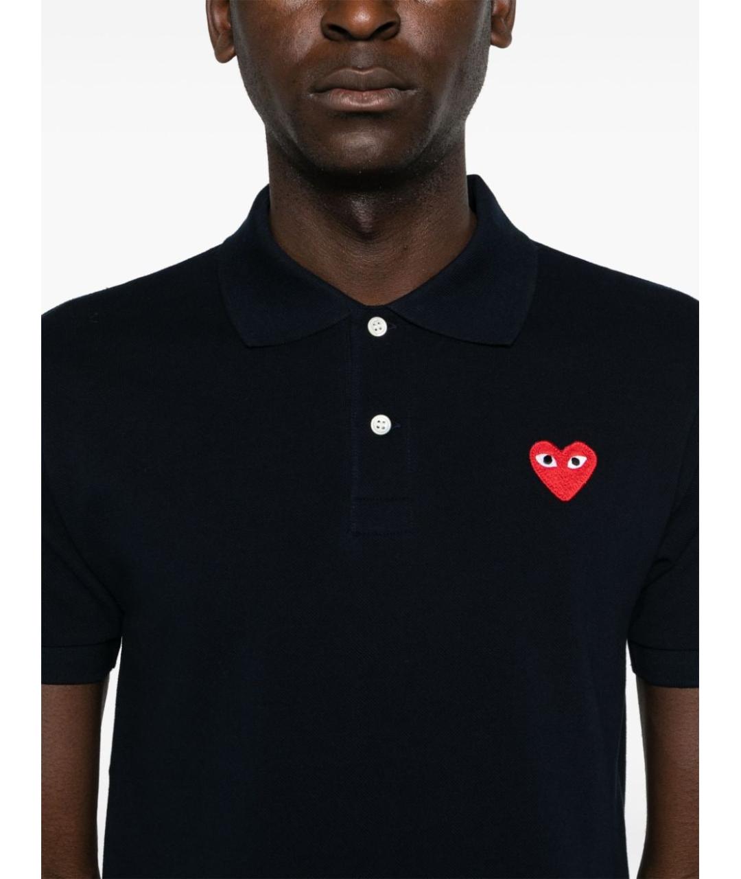 COMME DES GARÇONS Темно-синее хлопковое поло с коротким рукавом, фото 5