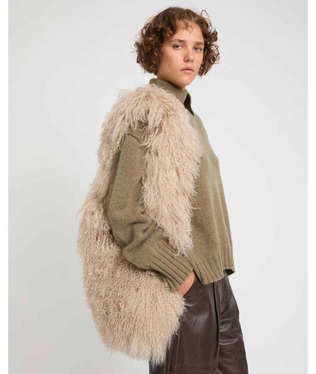 YVES SALOMON Бежевая меховая сумка тоут, фото 3