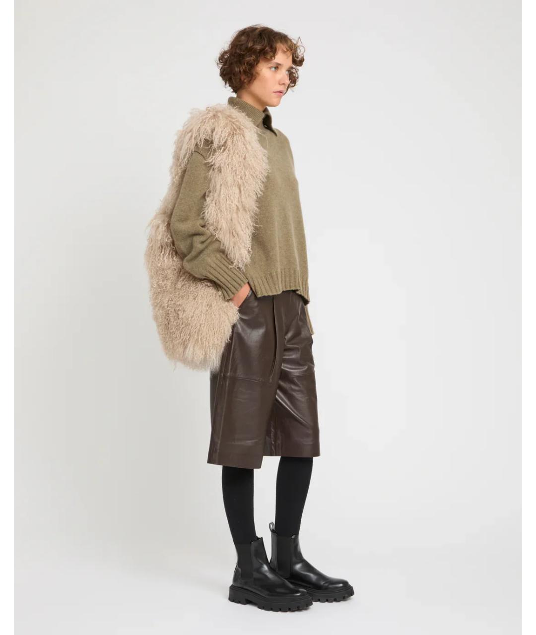 YVES SALOMON Бежевая меховая сумка тоут, фото 2