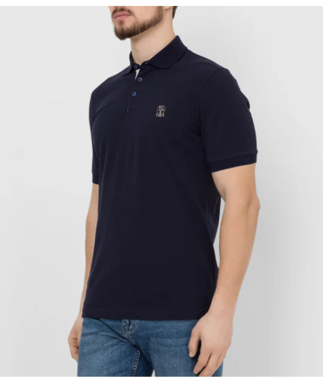 BRUNELLO CUCINELLI Темно-синее хлопковое поло с коротким рукавом, фото 2