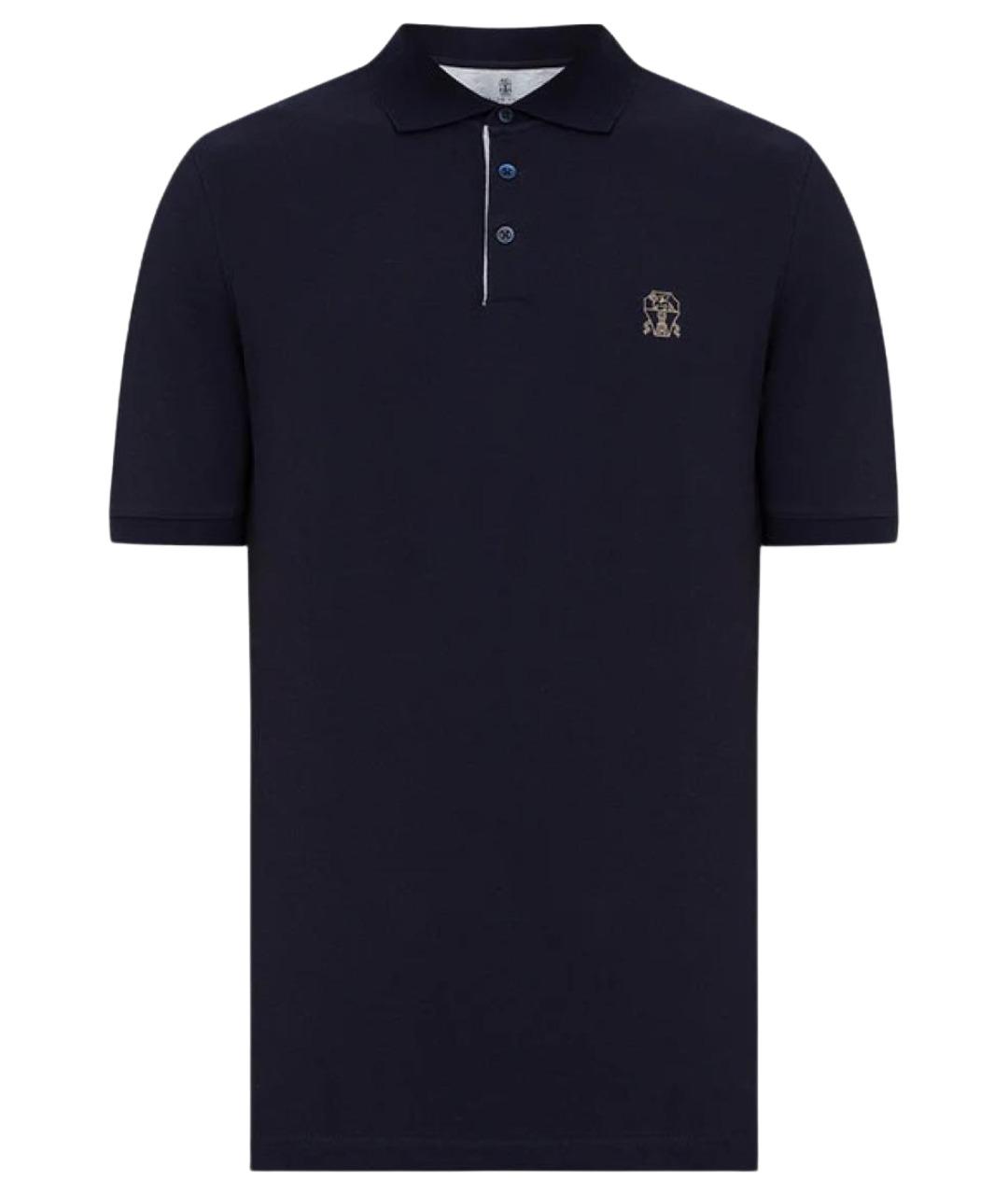 BRUNELLO CUCINELLI Темно-синее хлопковое поло с коротким рукавом, фото 1