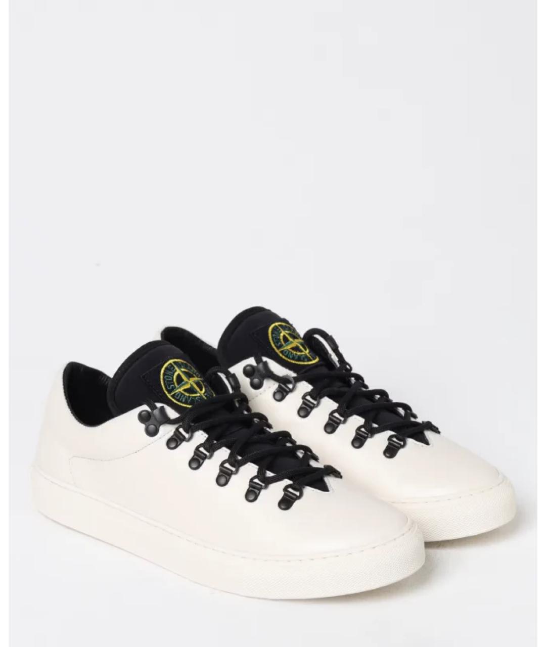 STONE ISLAND Белые кожаные низкие кроссовки / кеды, фото 2