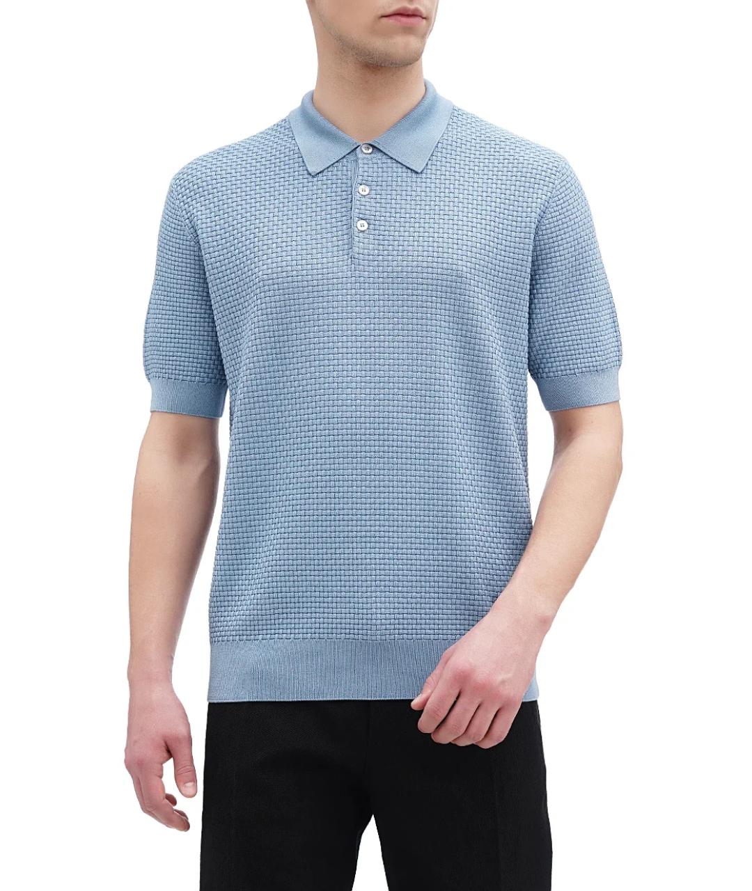 DOLCE&GABBANA Голубое хлопковое поло с коротким рукавом, фото 2