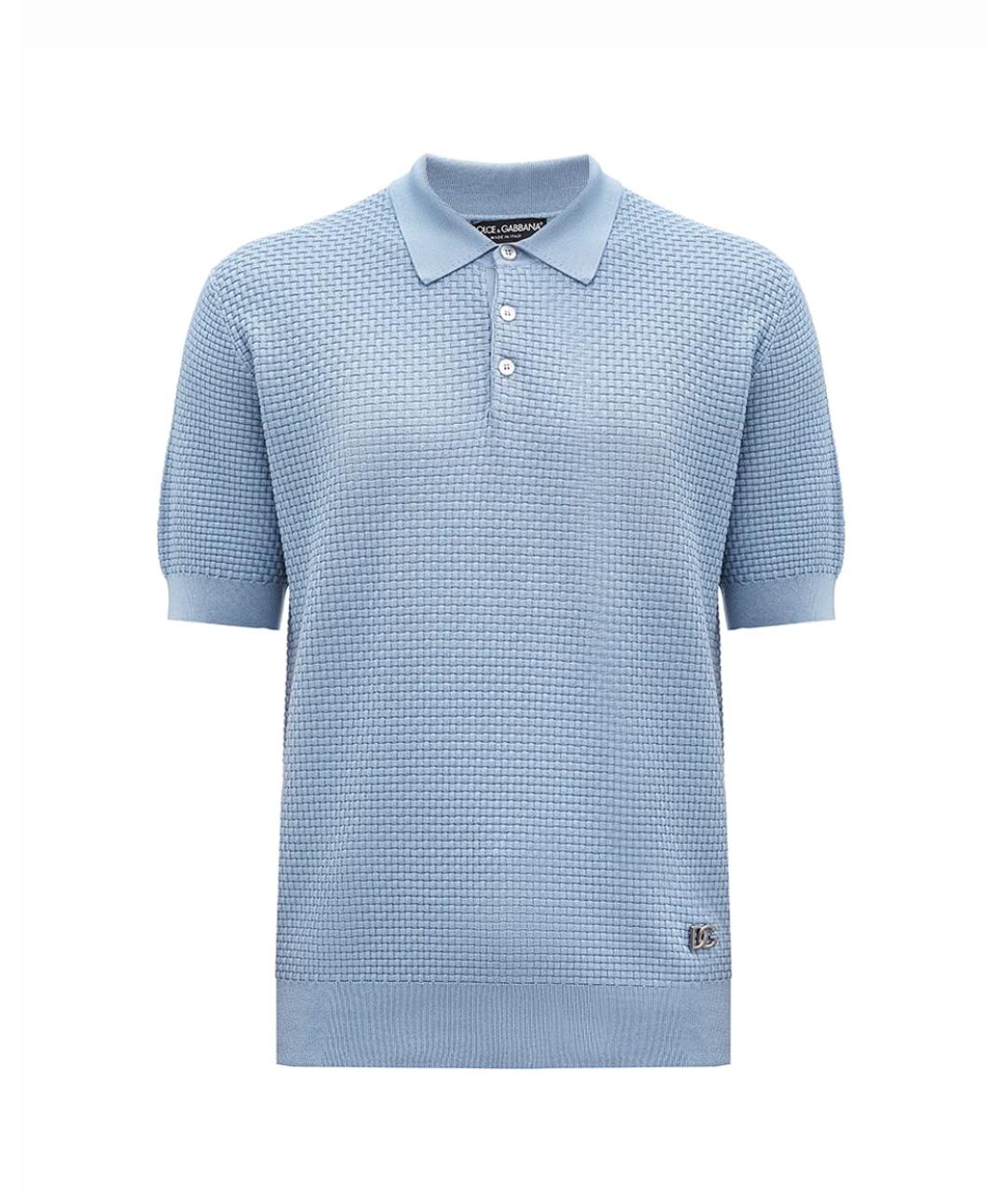 DOLCE&GABBANA Голубое хлопковое поло с коротким рукавом, фото 1