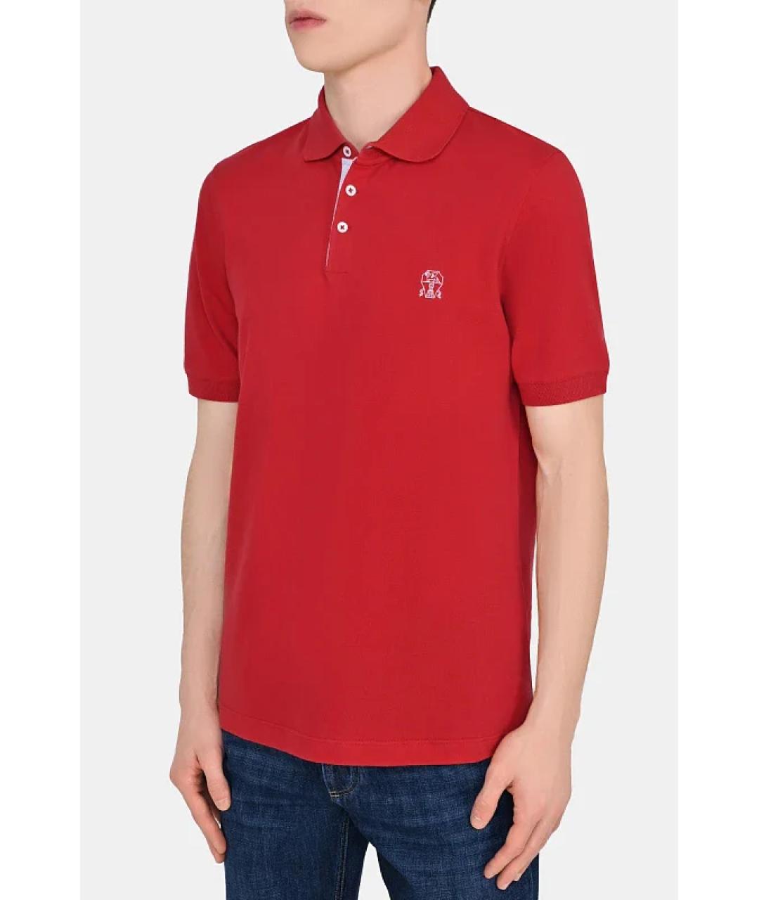 BRUNELLO CUCINELLI Красное хлопковое поло с коротким рукавом, фото 2