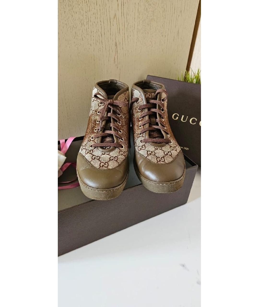 GUCCI Коричневые текстильные кеды, фото 2