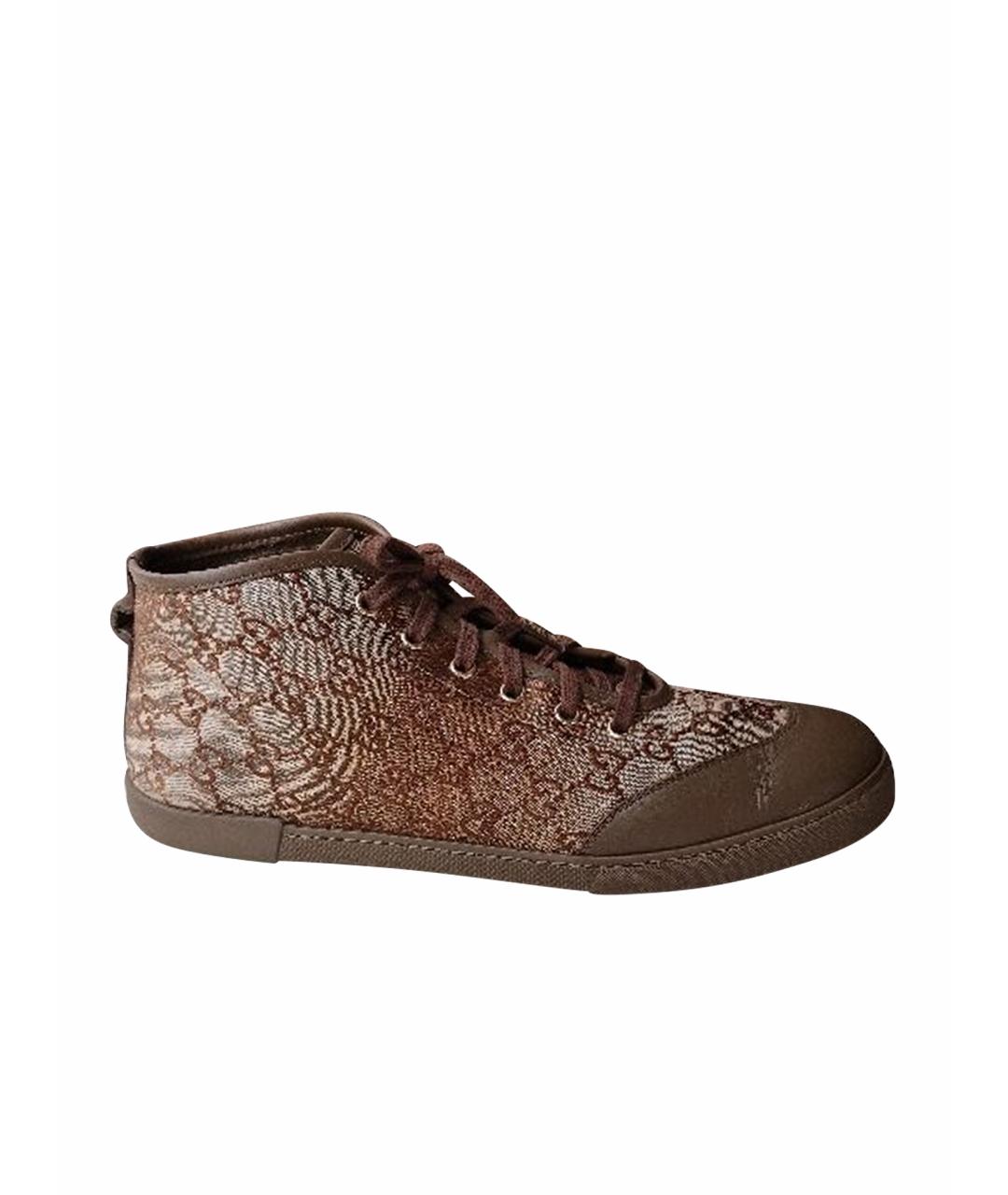 GUCCI Коричневые текстильные кеды, фото 1