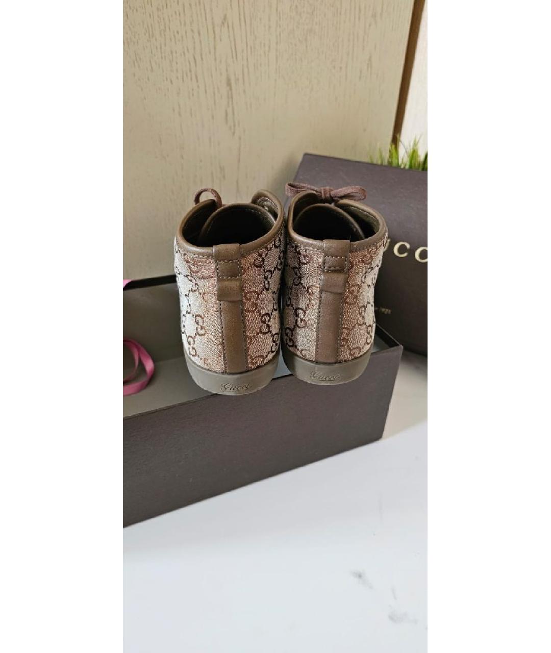 GUCCI Коричневые текстильные кеды, фото 4