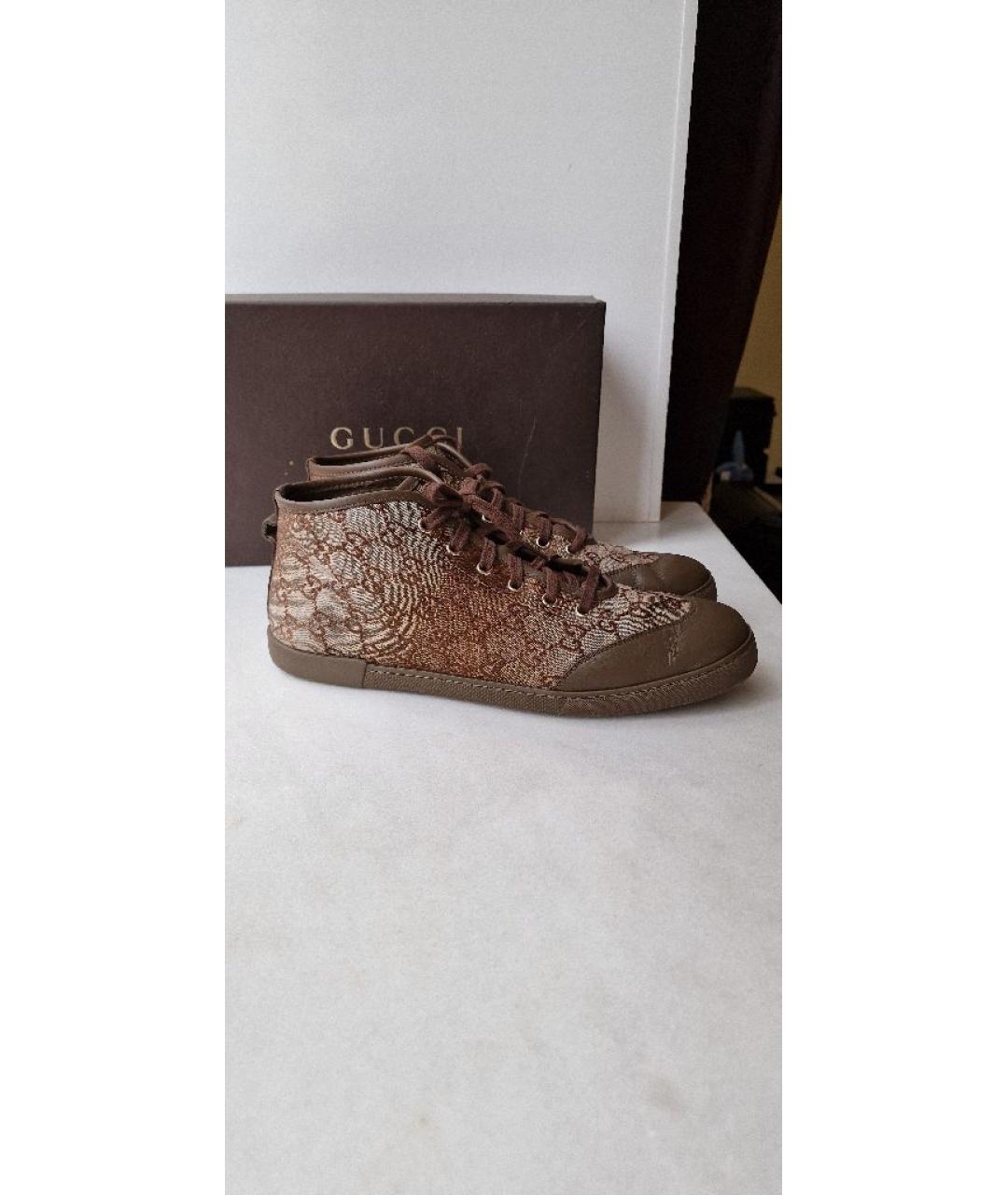 GUCCI Коричневые текстильные кеды, фото 10