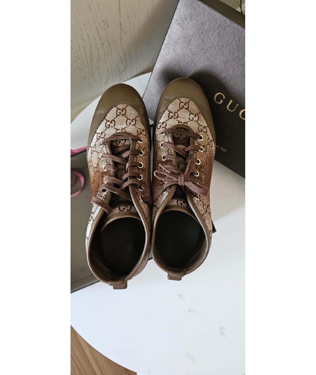 GUCCI Коричневые текстильные кеды, фото 3